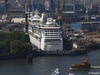 cruise ship in Blohm...;  Michaelis Church / M...;  Hamburg, Germany; Profil: Rowald; 
